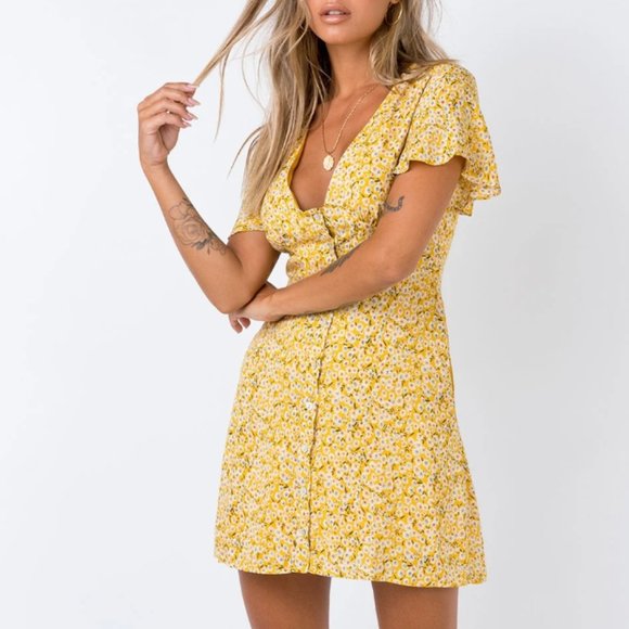 PRINCESS POLLY Same Same Mini Dress Yellow - Picture 4 of 5